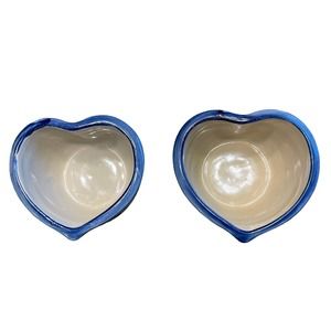 Cracker Barrel Pottery Made from Scratch Blue Leaf Small Heart Dish‎ Bowl Set 2